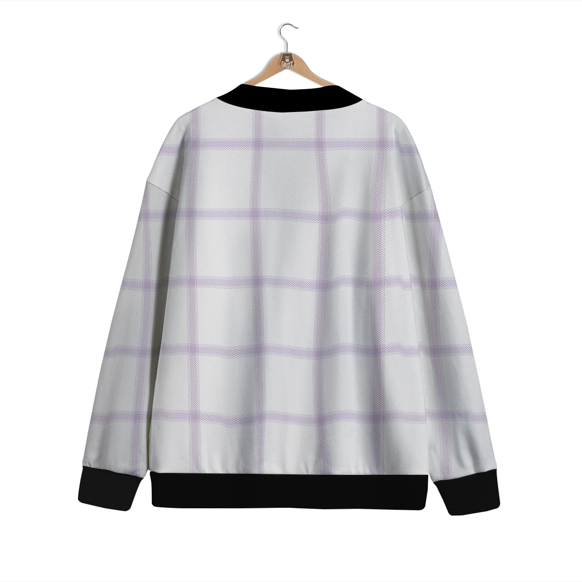 Grey White And Purple Tattersall Print Pattern Cardigan-grizzshop