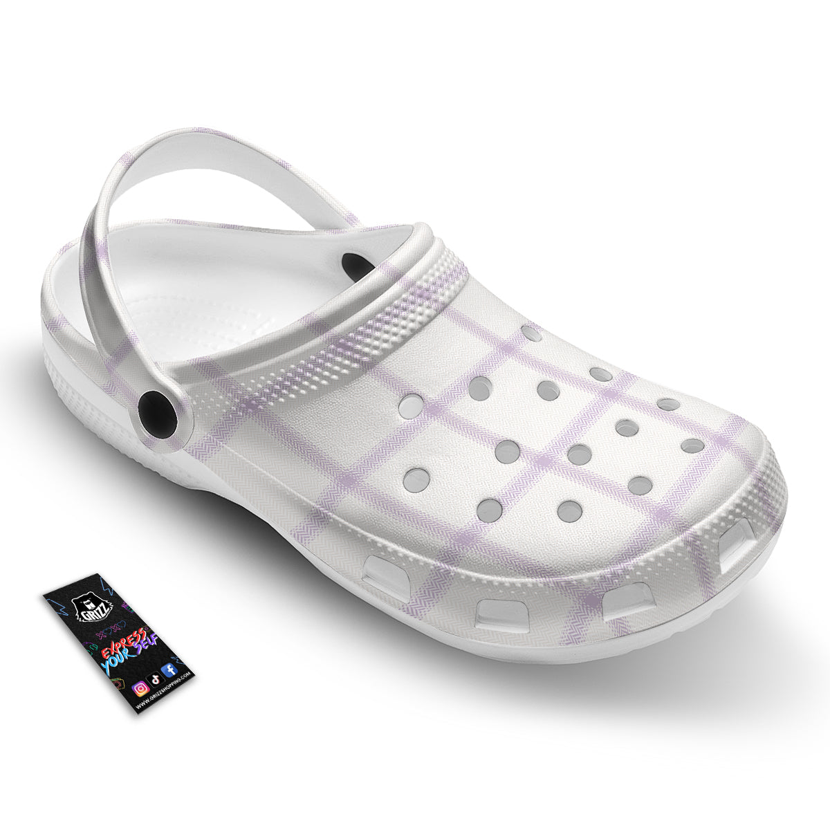 Grey White And Purple Tattersall Print Pattern Clog-grizzshop