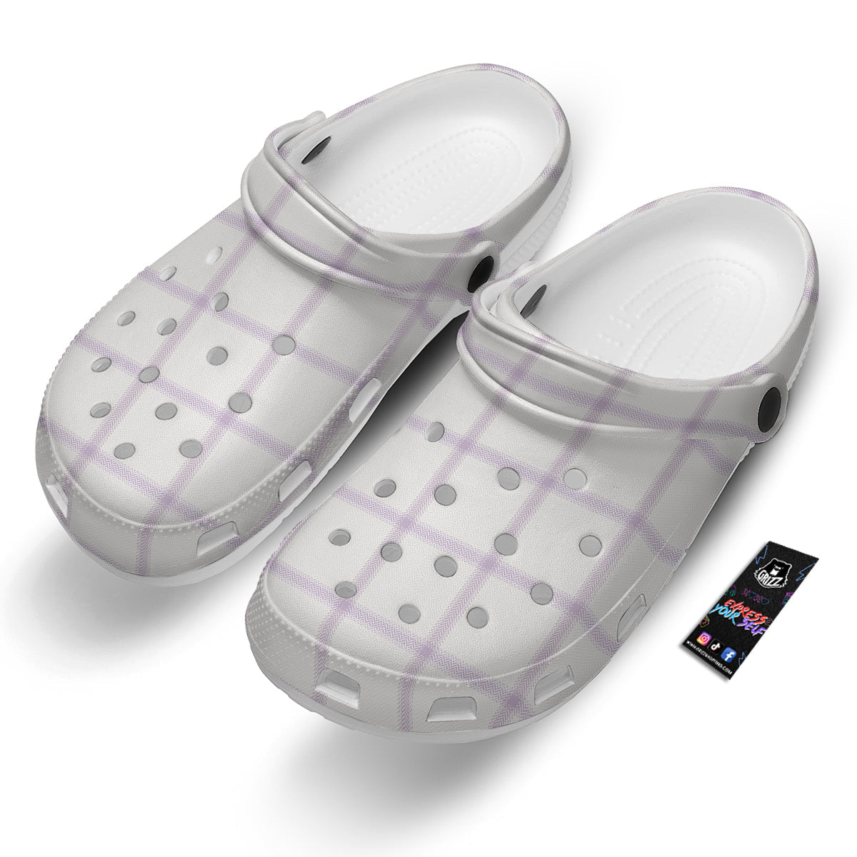 Grey White And Purple Tattersall Print Pattern Clog-grizzshop