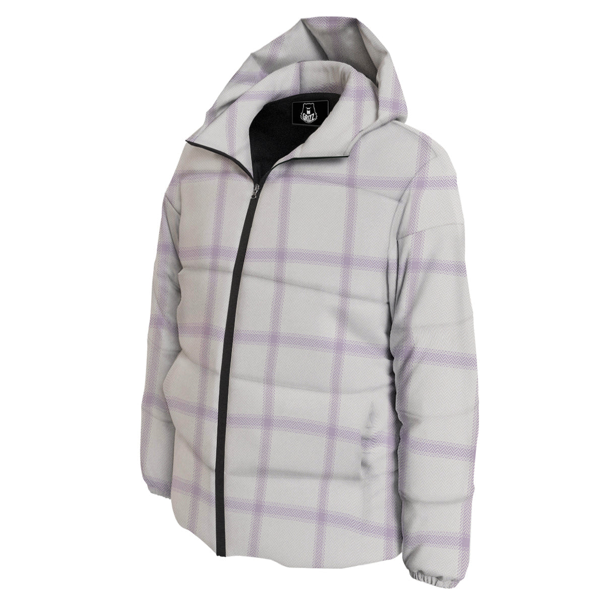 Grey White And Purple Tattersall Print Pattern Down Jacket-grizzshop
