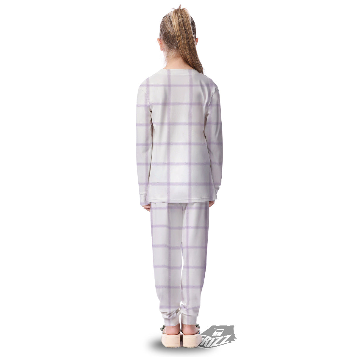 Grey White And Purple Tattersall Print Pattern Kid's Pajamas-grizzshop
