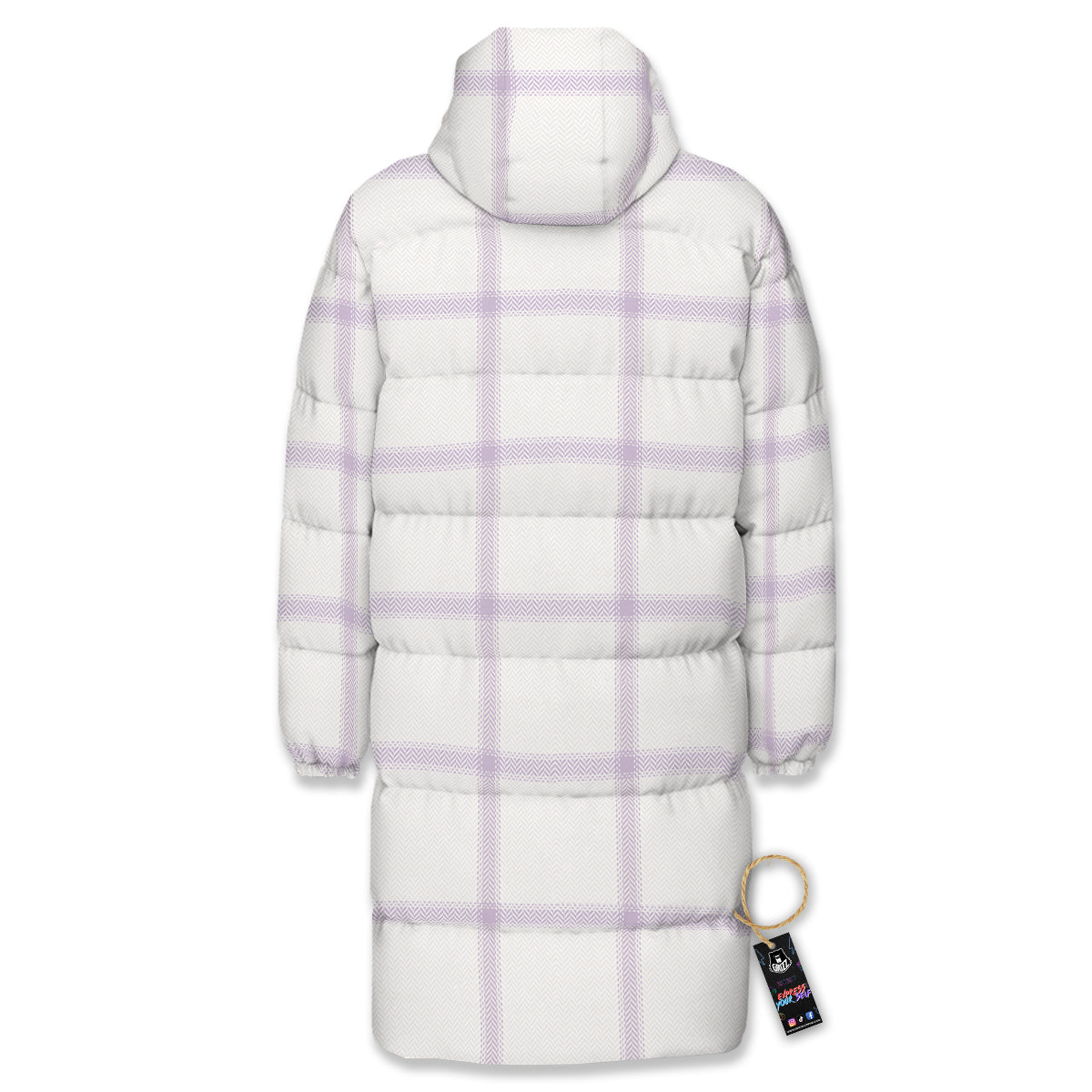 Grey White And Purple Tattersall Print Pattern Long Down Jacket-grizzshop
