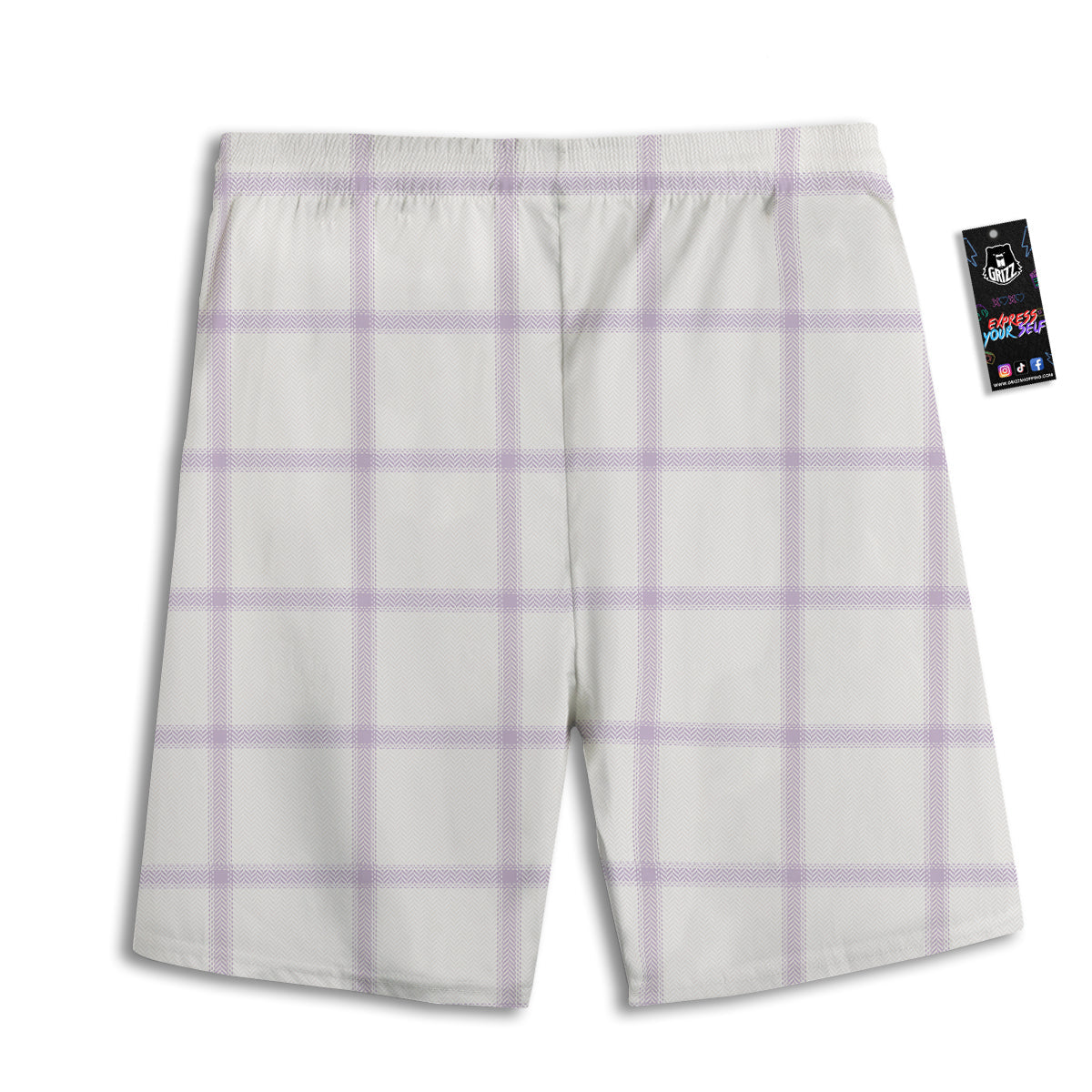 Grey White And Purple Tattersall Print Pattern Men's Athletic Shorts