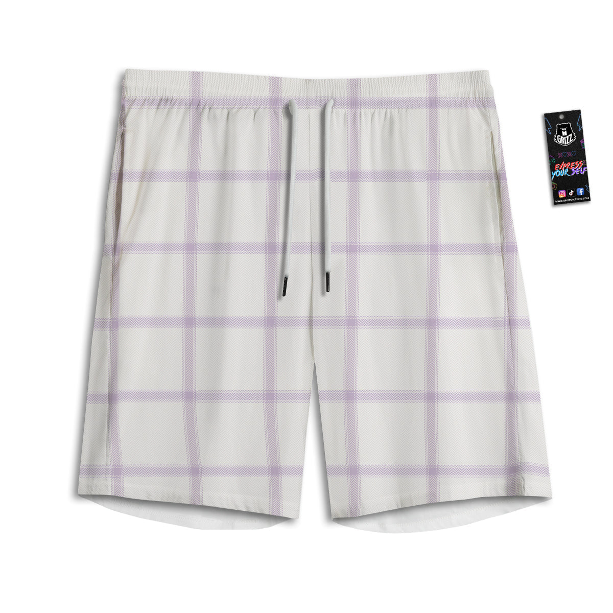 Grey White And Purple Tattersall Print Pattern Men's Athletic Shorts