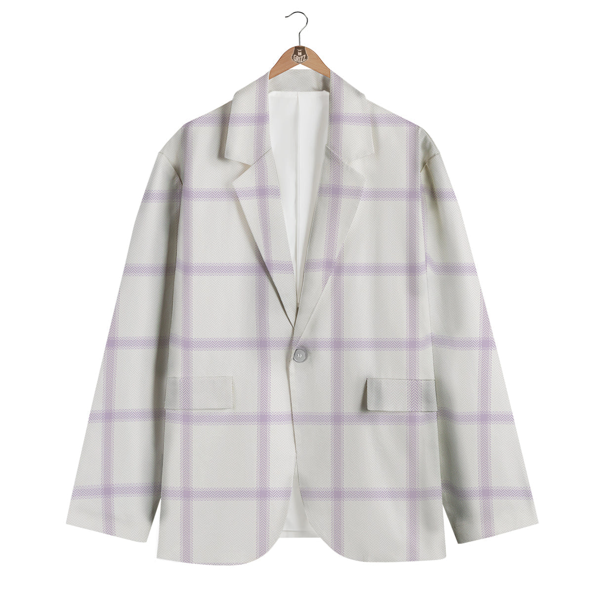 Grey White And Purple Tattersall Print Pattern Men's Blazer-grizzshop
