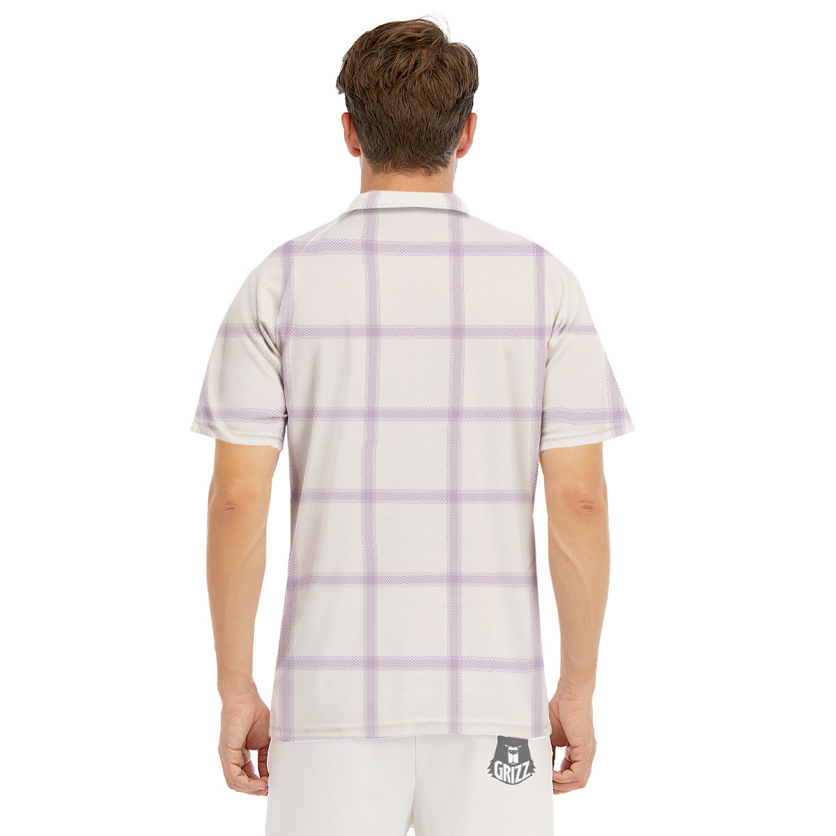Grey White And Purple Tattersall Print Pattern Men's Golf Shirts-grizzshop
