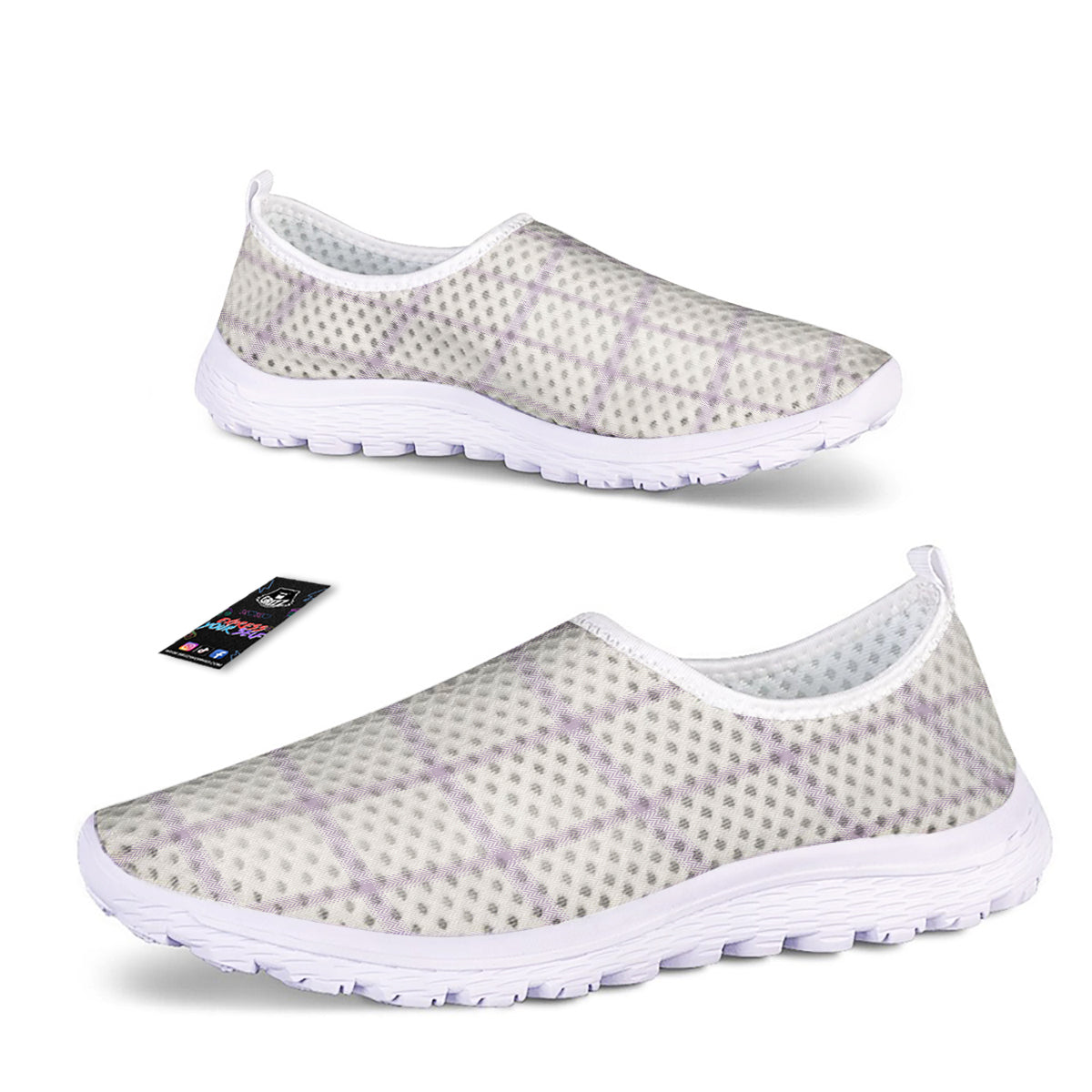 Grey White And Purple Tattersall Print Pattern Nurse Shoes-grizzshop