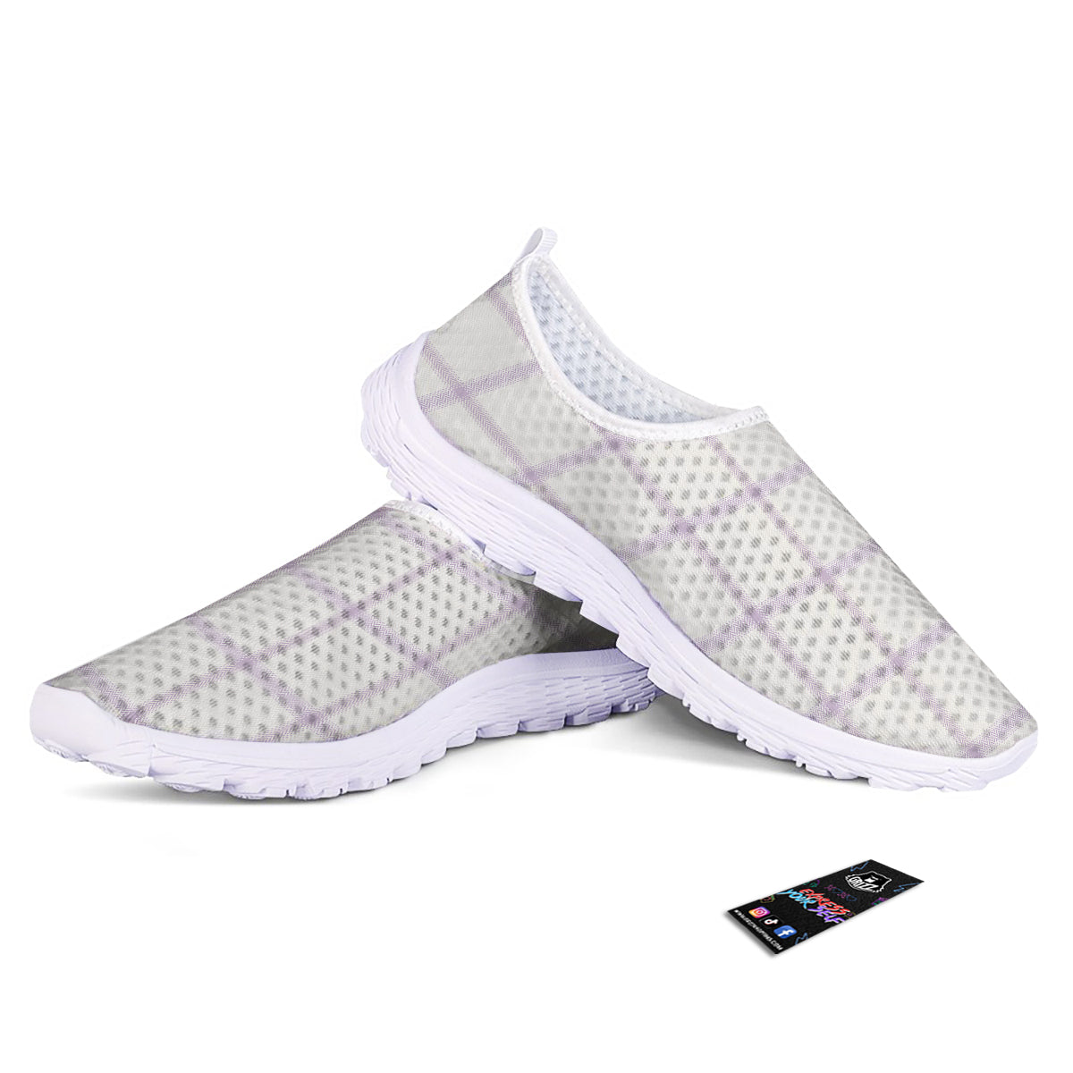 Grey White And Purple Tattersall Print Pattern Nurse Shoes-grizzshop