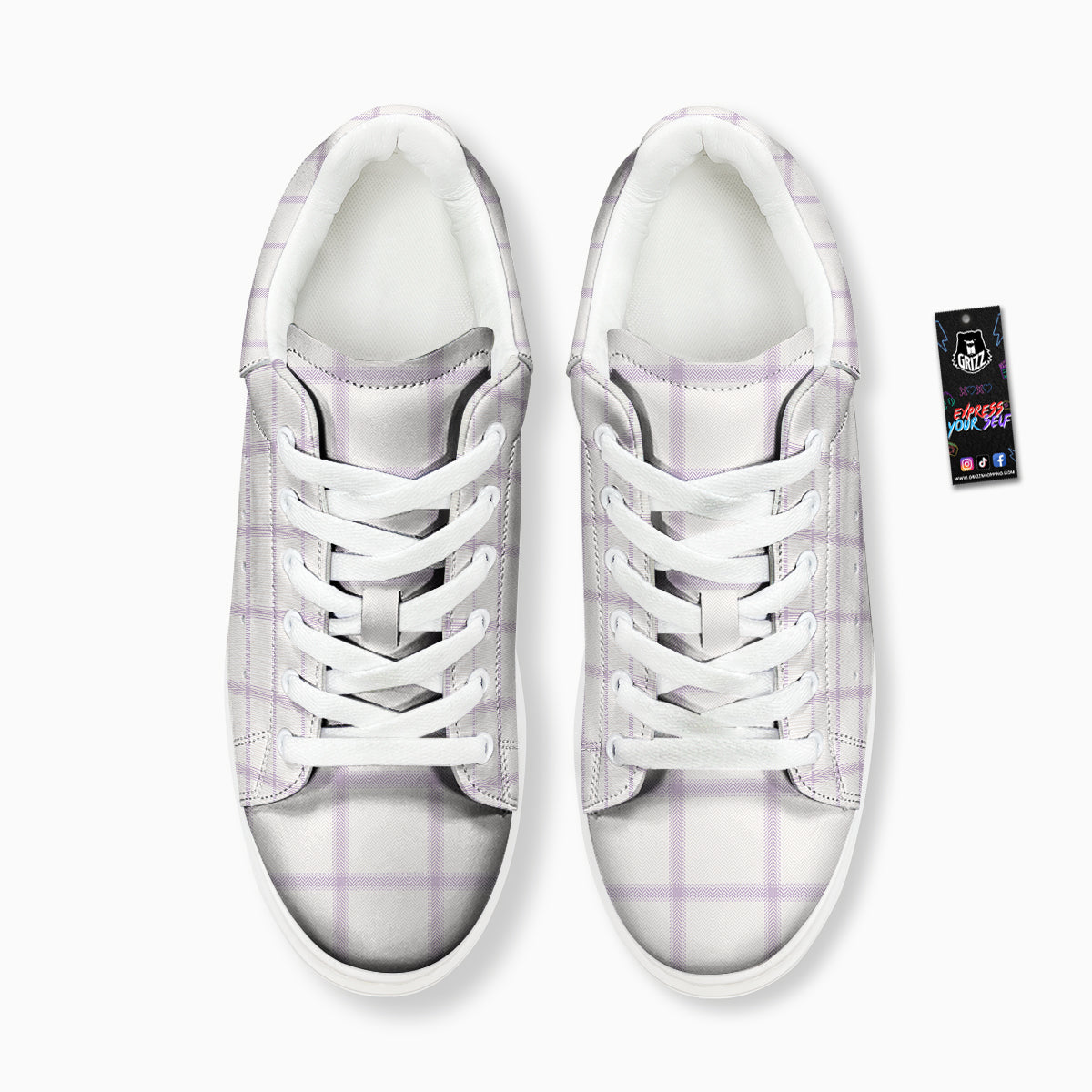 Grey White And Purple Tattersall Print Pattern Platform Shoes-grizzshop