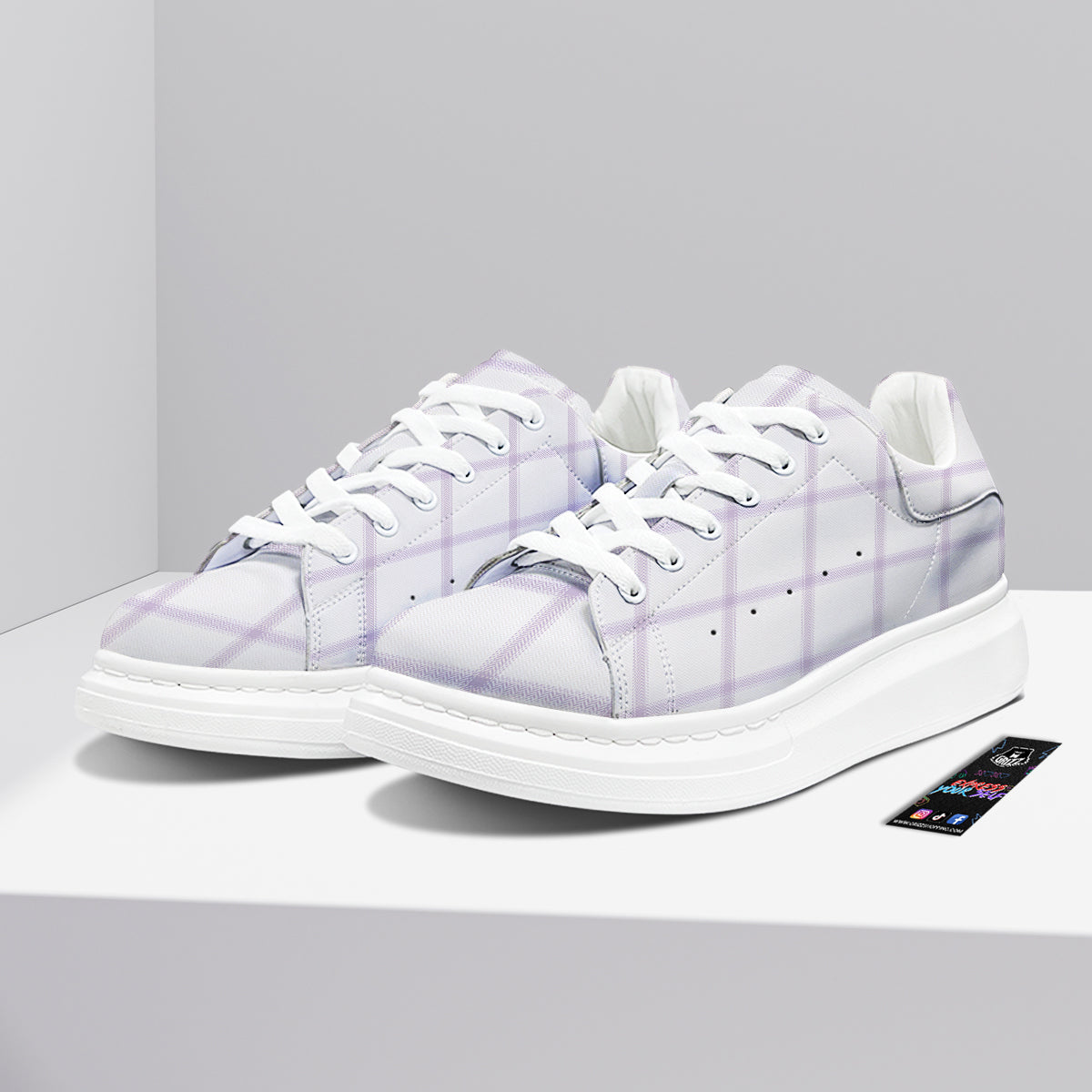 Grey White And Purple Tattersall Print Pattern Platform Shoes-grizzshop