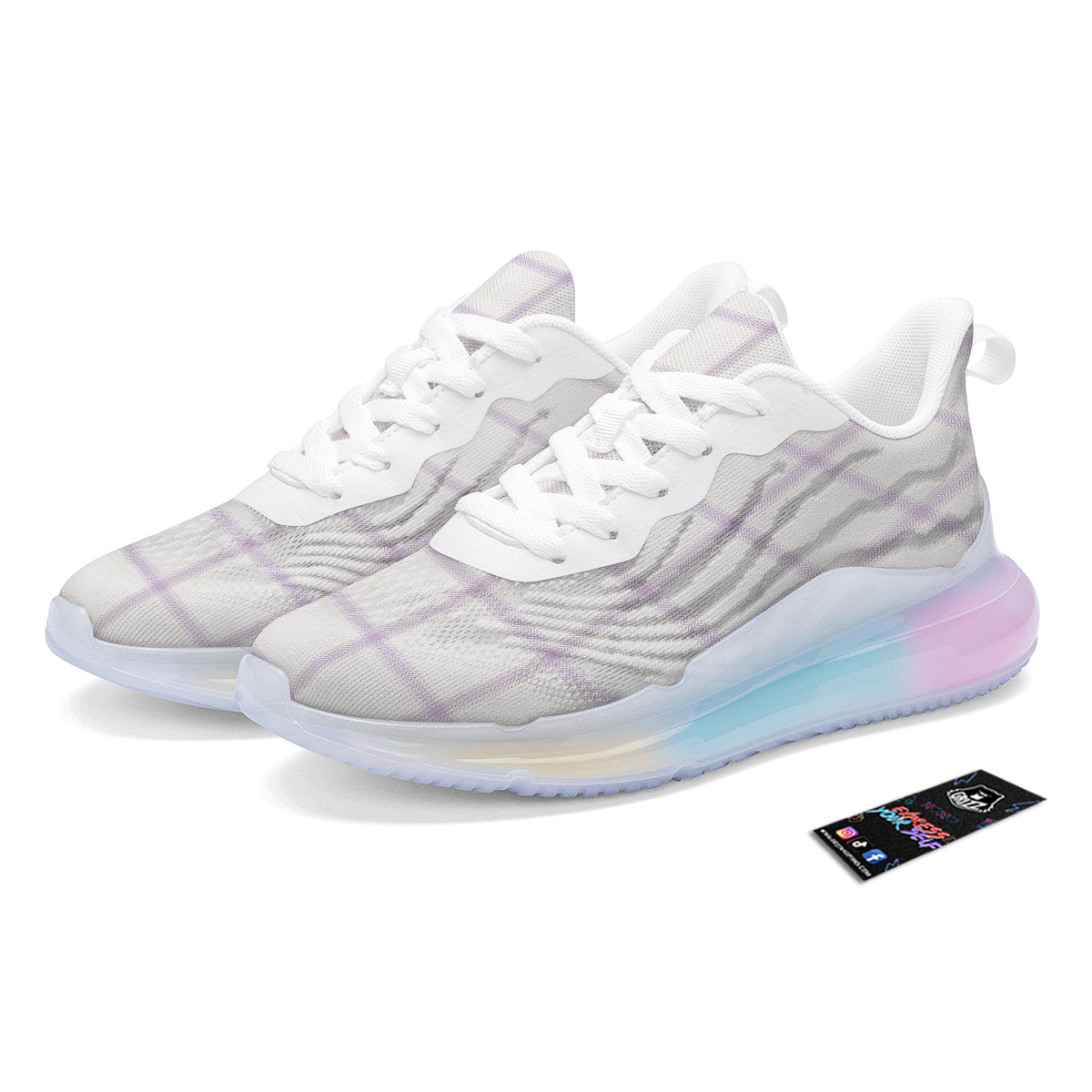 Grey White And Purple Tattersall Print Pattern Running Sneakers-grizzshop