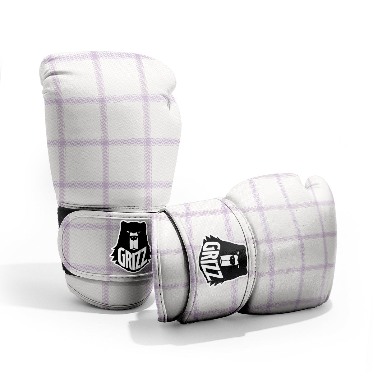 Grey White And Purple Tattersall Print Pattern Pro Boxing Glove