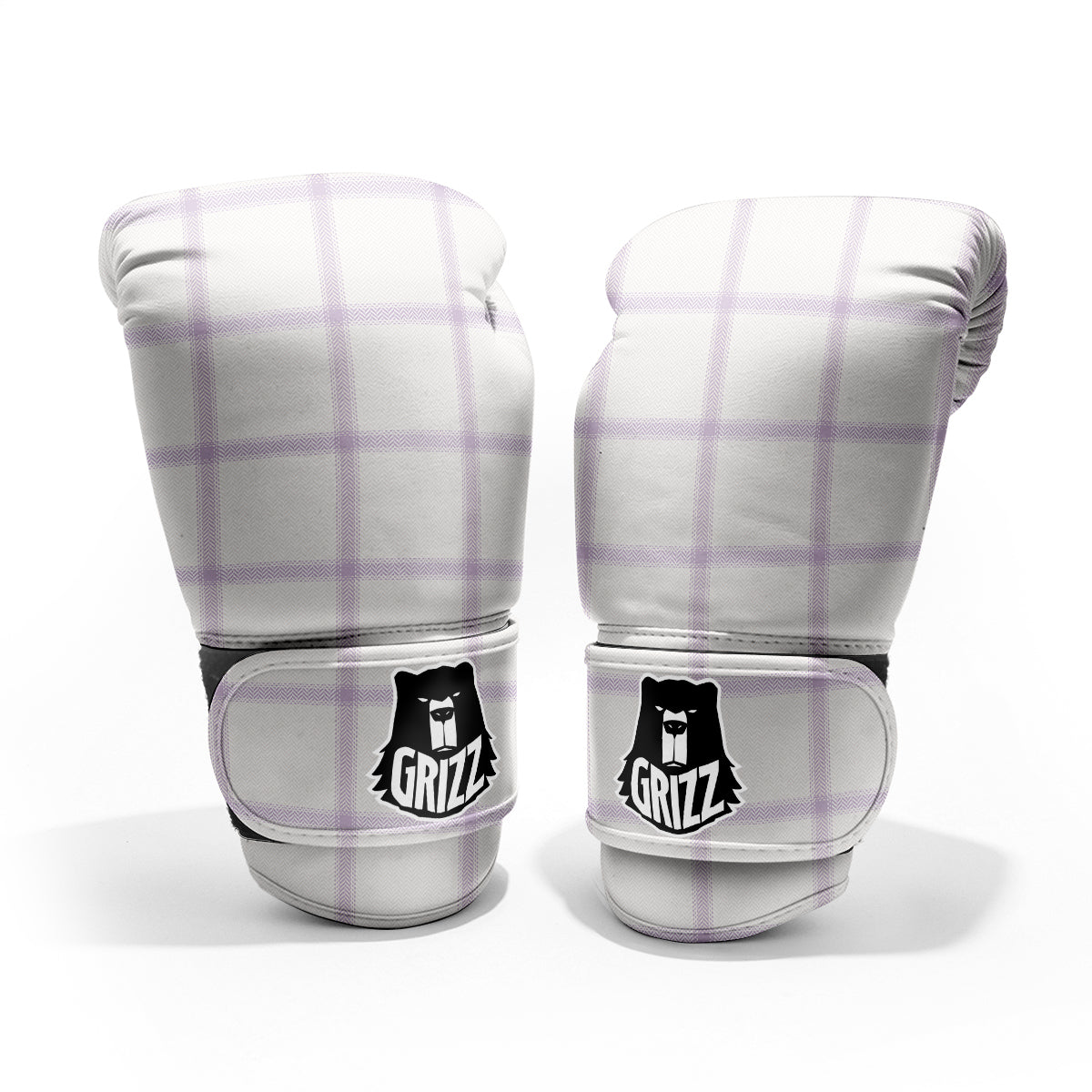 Grey White And Purple Tattersall Print Pattern Pro Boxing Glove