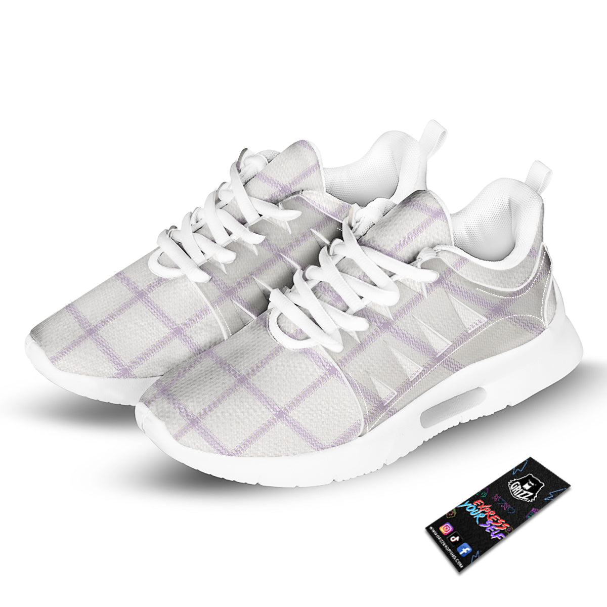 Grey White And Purple Tattersall Print Pattern Tennis Shoes-grizzshop
