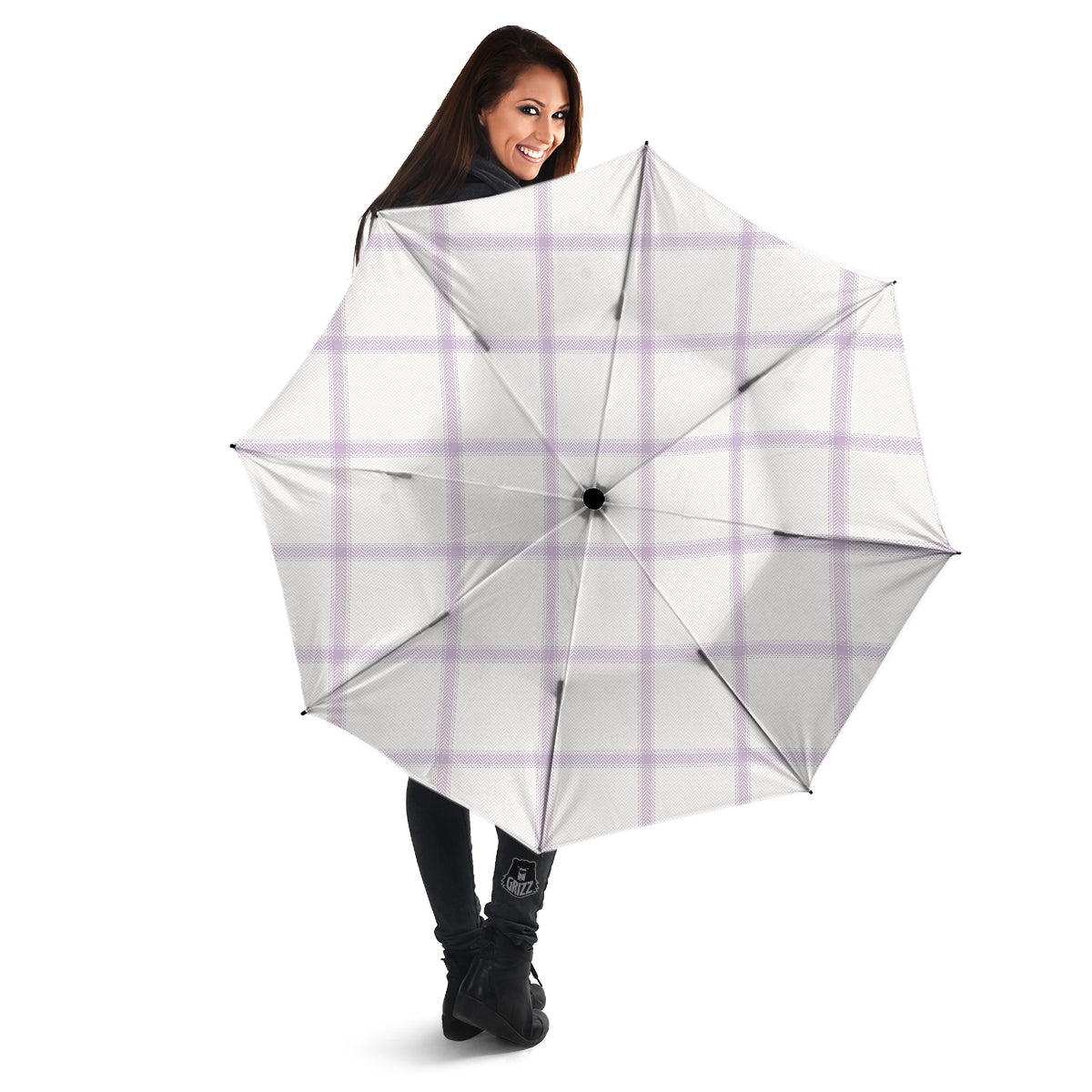 Grey White And Purple Tattersall Print Pattern Umbrella-grizzshop