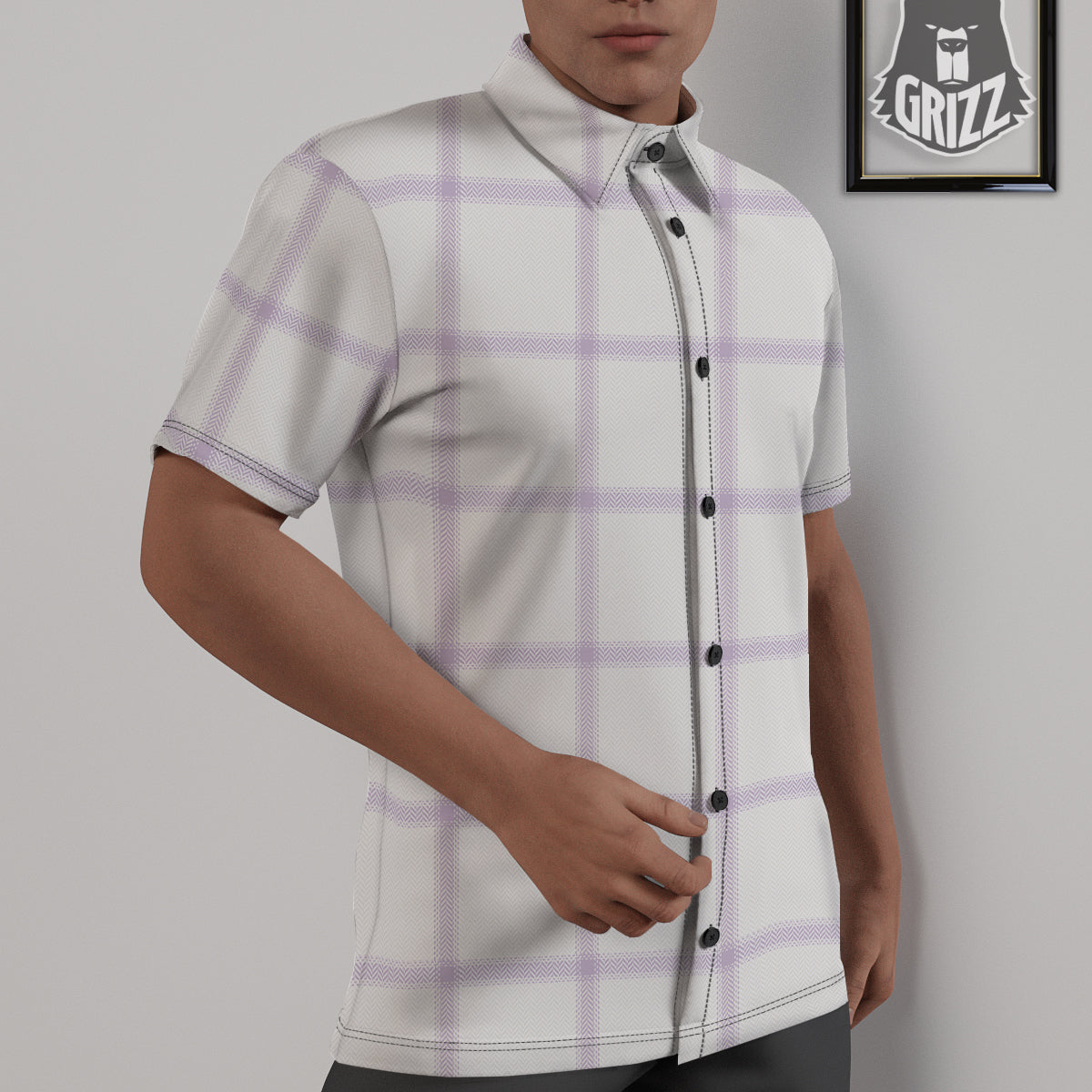 Grey White And Purple Tattersall Print Pattern Untucked Shirts-grizzshop