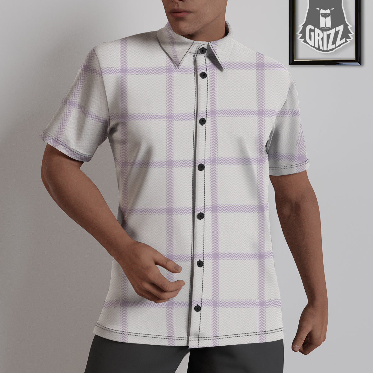 Grey White And Purple Tattersall Print Pattern Untucked Shirts-grizzshop