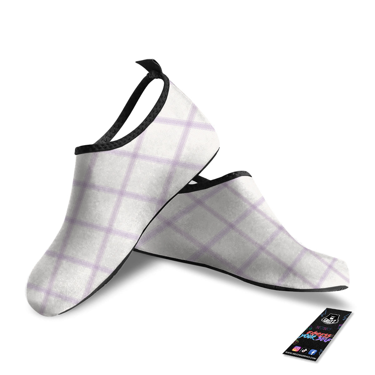 Grey White And Purple Tattersall Print Pattern Water Shoes-grizzshop