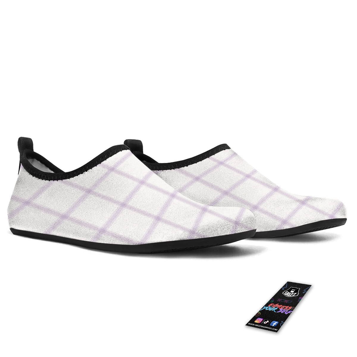 Grey White And Purple Tattersall Print Pattern Water Shoes-grizzshop
