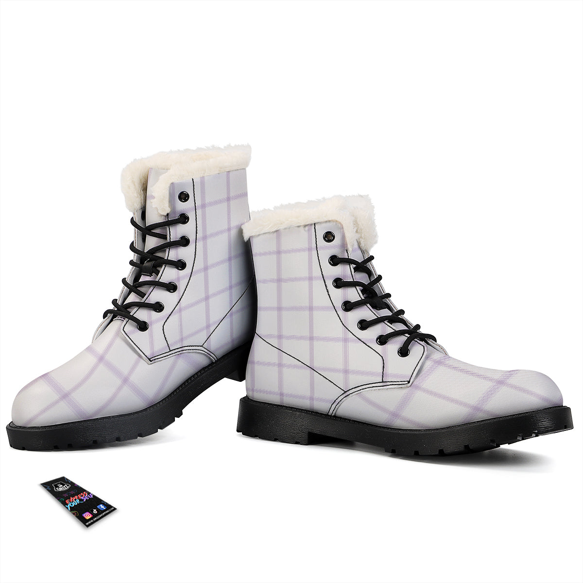 Grey White And Purple Tattersall Print Pattern Winter Boots-grizzshop