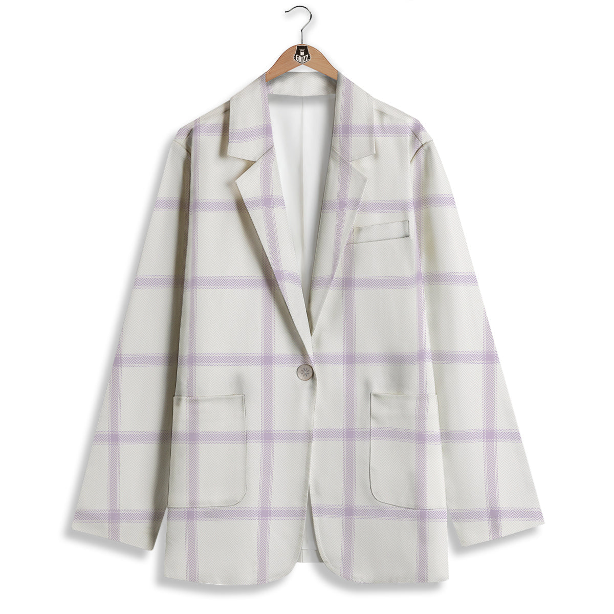 Grey White And Purple Tattersall Print Pattern Women's Blazer-grizzshop