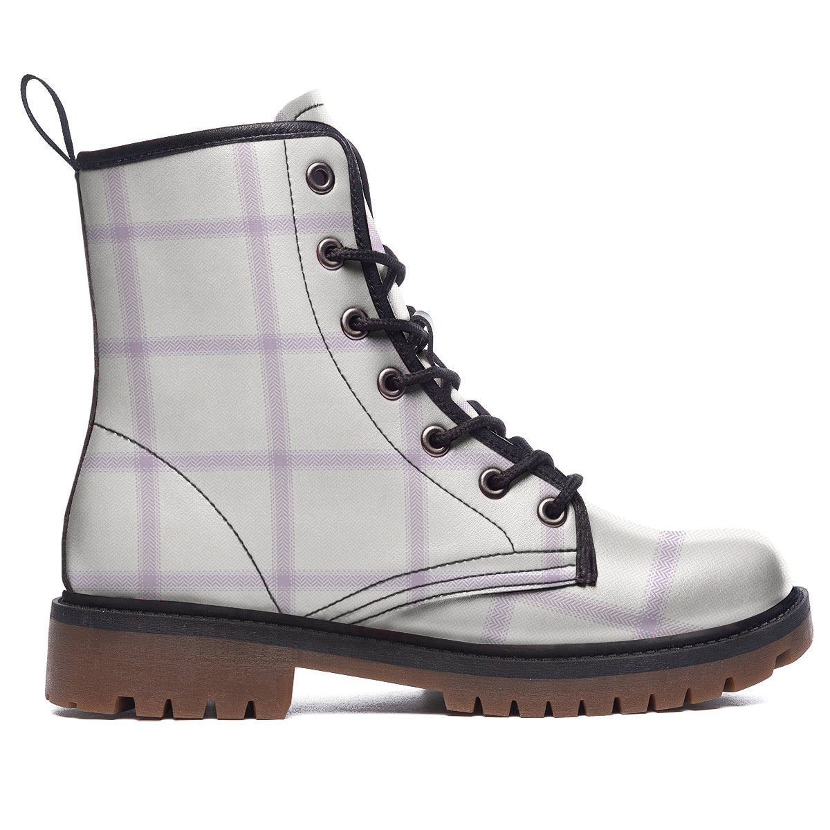 Grey White And Purple Tattersall Print Pattern Work Boots-grizzshop