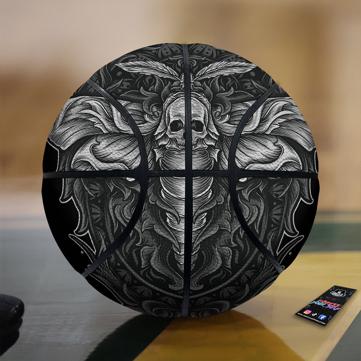 Grey Moth Skull Print Basketball