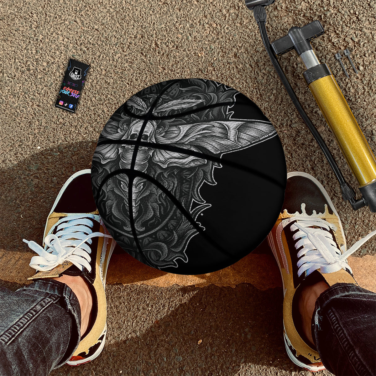 Grey Moth Skull Print Basketball