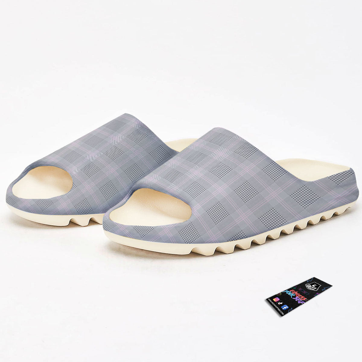 Grey Prince Of Wales Check Print Sandals-grizzshop
