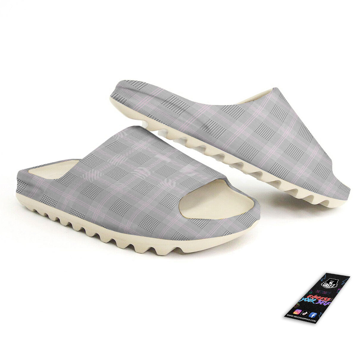 Grey Prince Of Wales Check Print Sandals-grizzshop