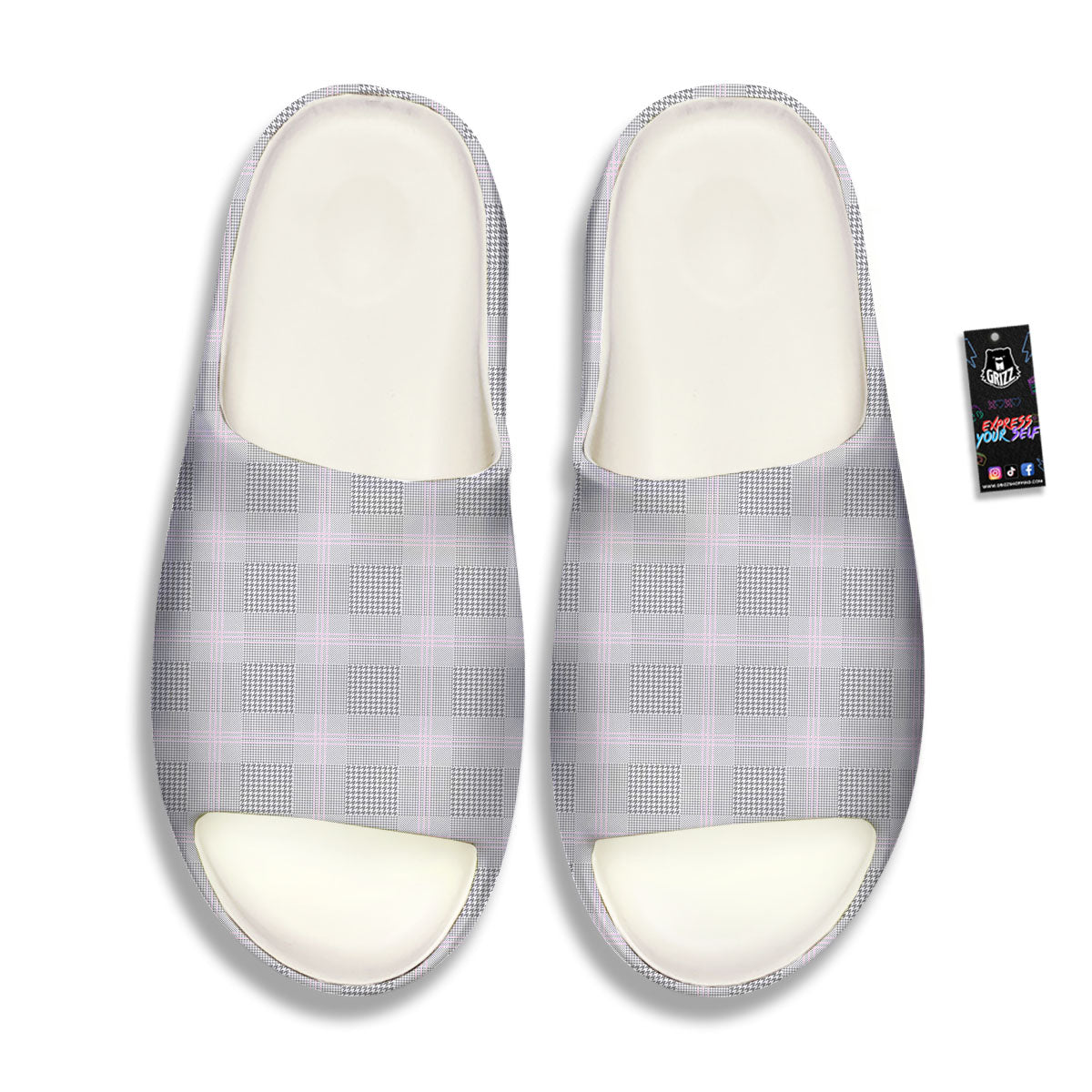 Grey Prince Of Wales Check Print Sandals-grizzshop