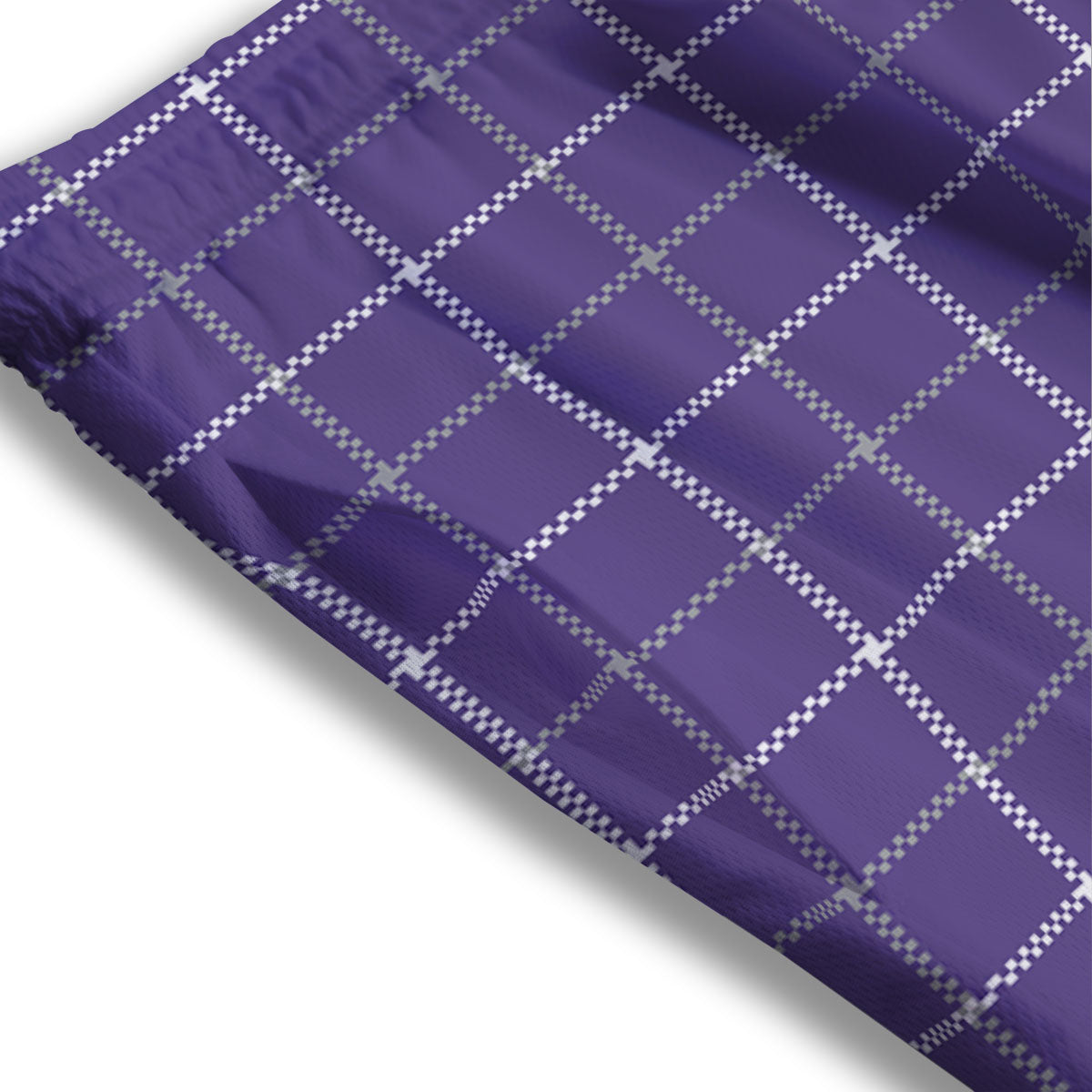 Grey Purple And White Tattersall Print Pattern Mesh Shorts