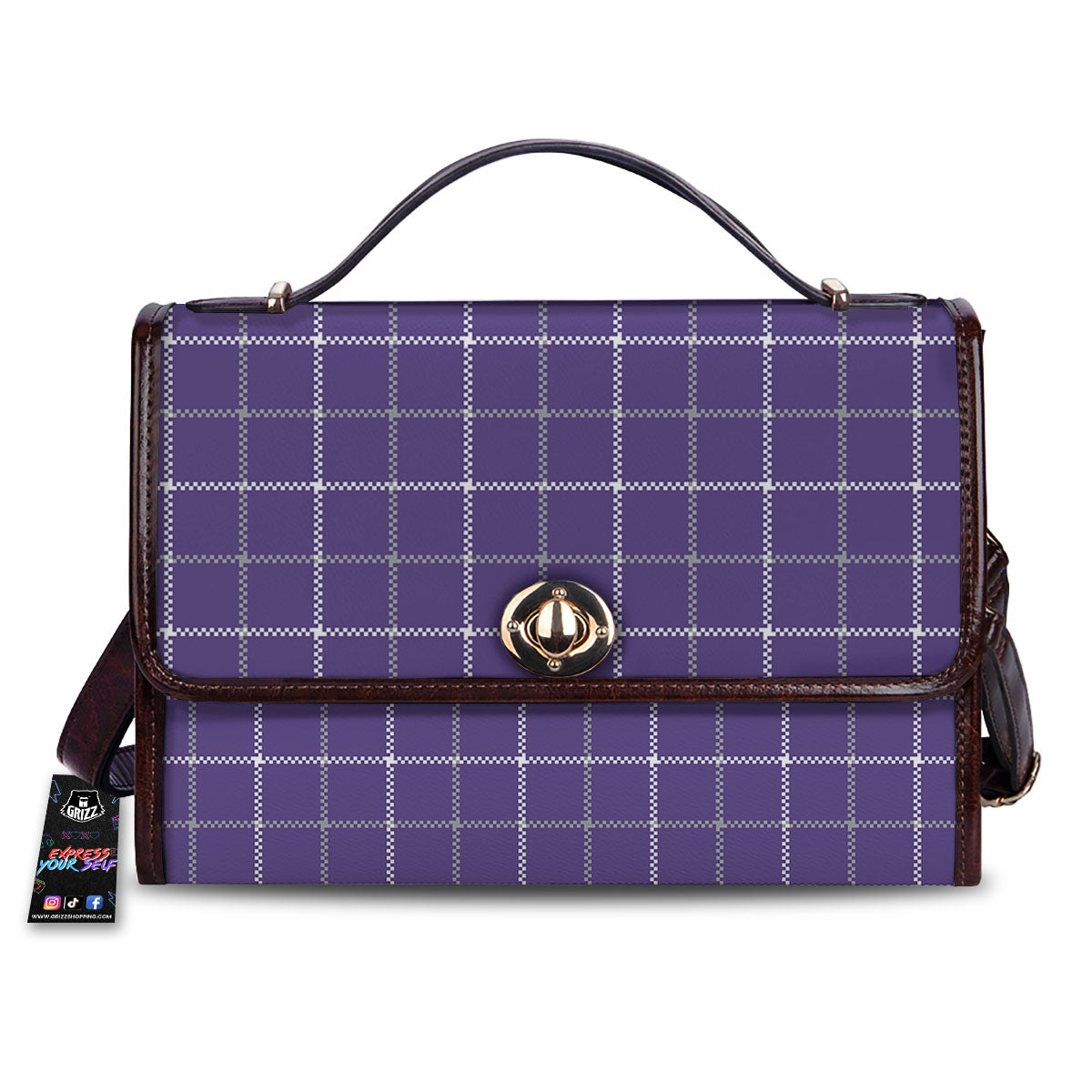 Grey Purple And White Tattersall Print Pattern Women's Satchel Bag