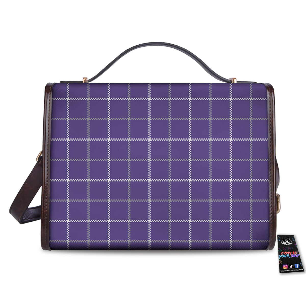 Grey Purple And White Tattersall Print Pattern Women's Satchel Bag