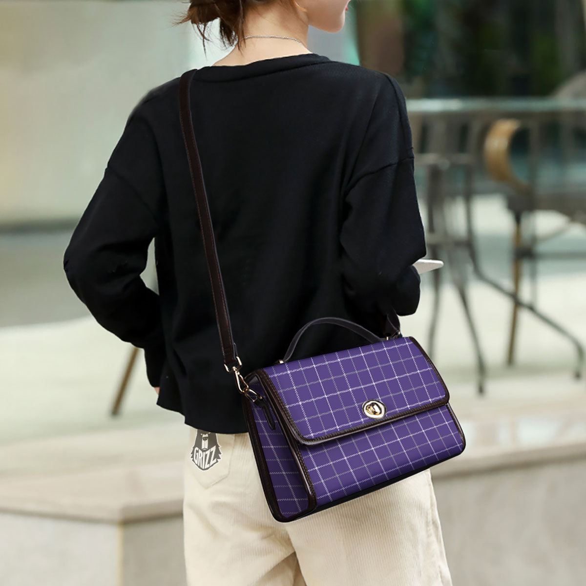 Grey Purple And White Tattersall Print Pattern Women's Satchel Bag