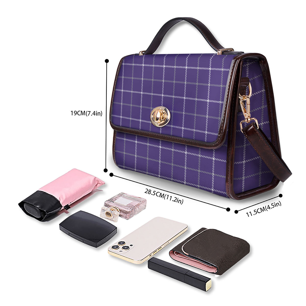 Grey Purple And White Tattersall Print Pattern Women's Satchel Bag