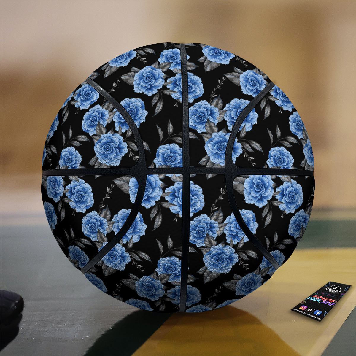 Grey Rose Floral And Blue Peony Print Basketball