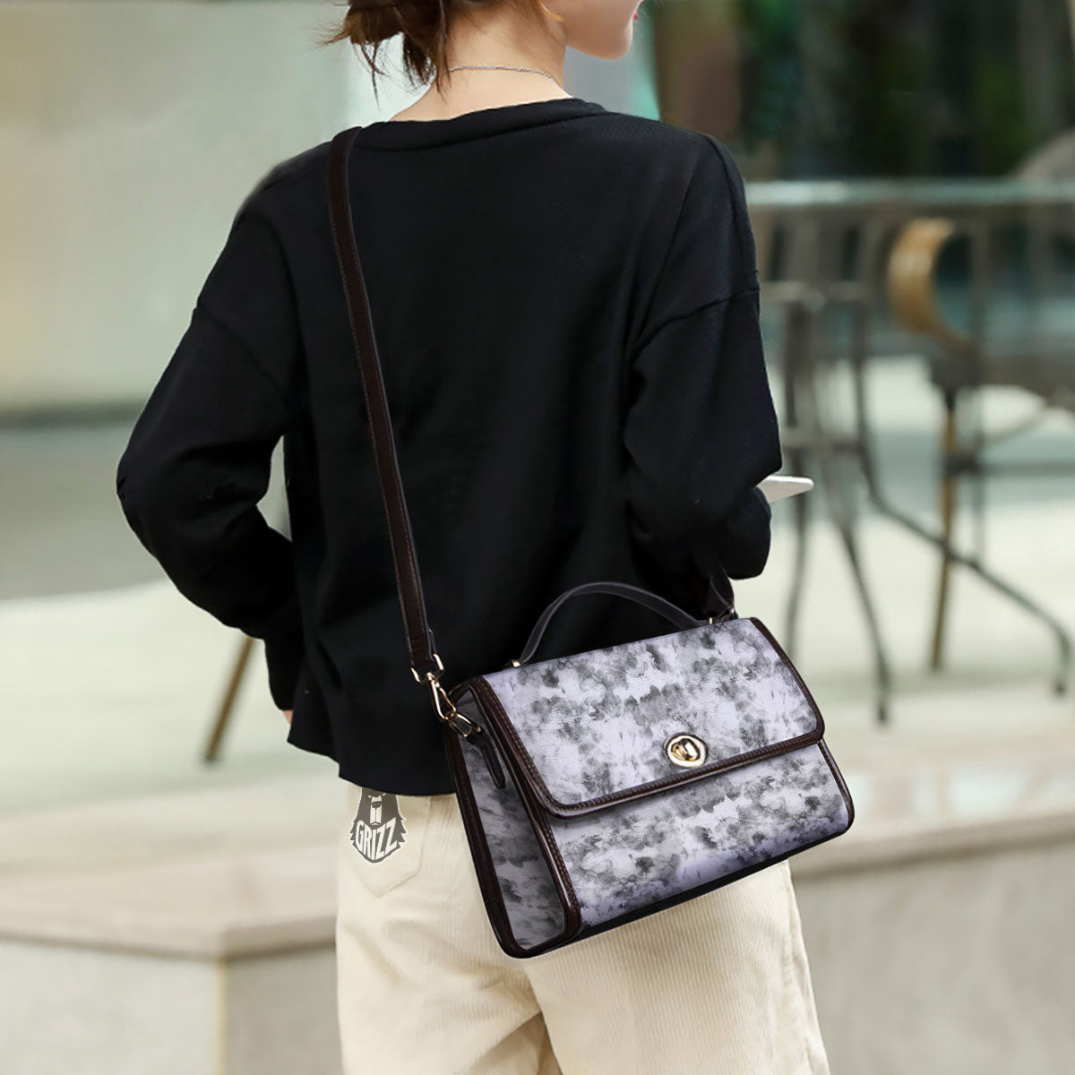 Grey Smoke Marble Print Pattern Women's Satchel Bag