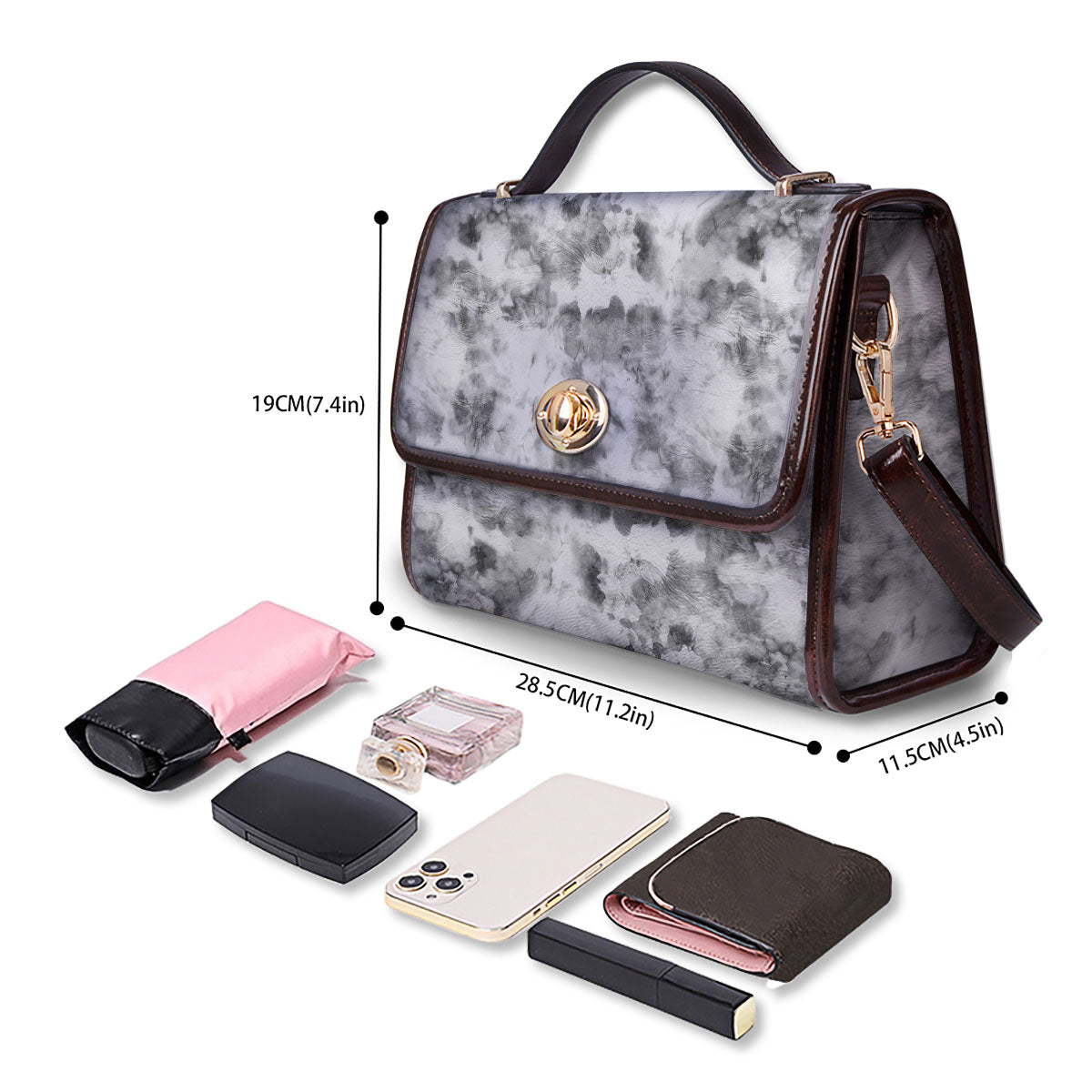Grey Smoke Marble Print Pattern Women's Satchel Bag