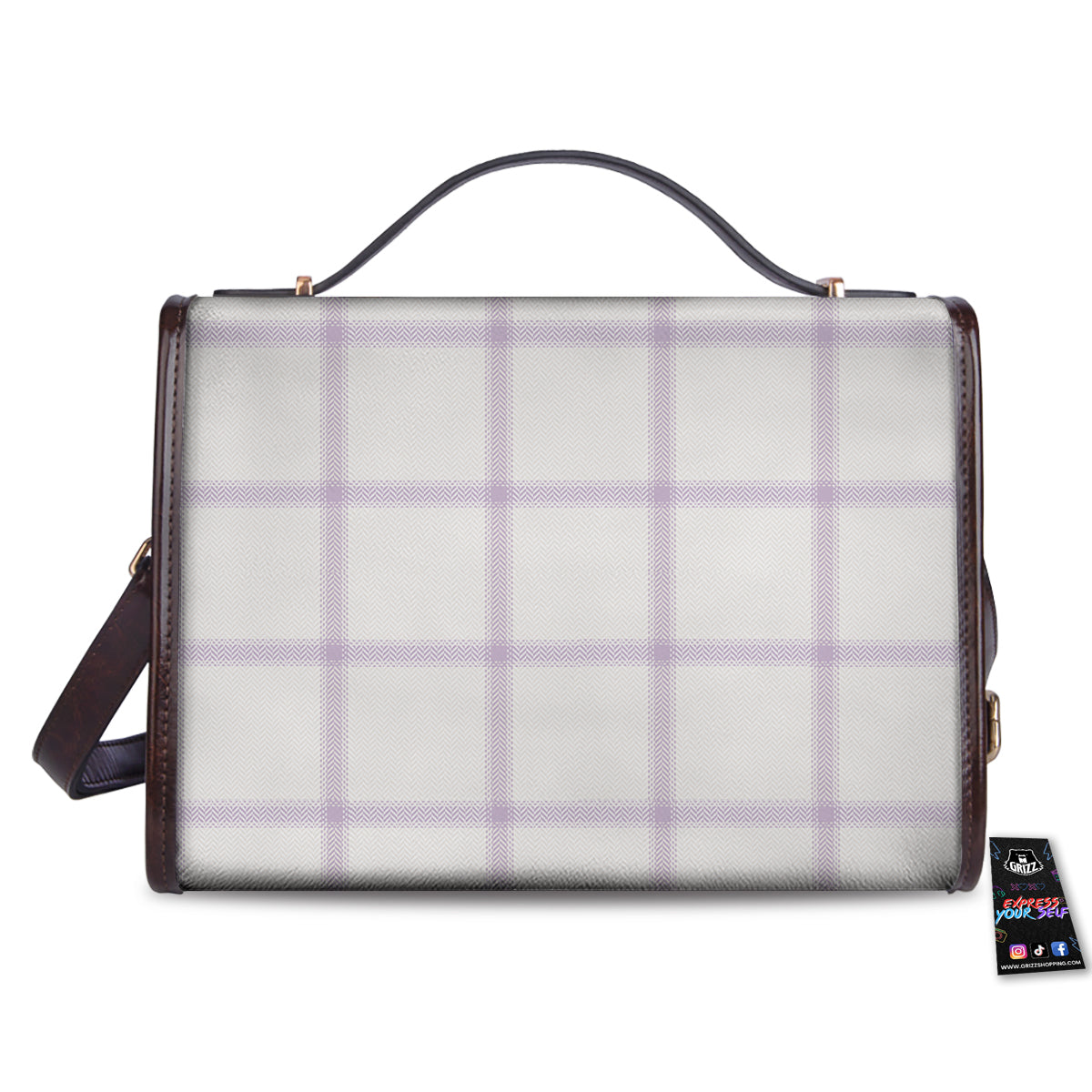 Grey White And Purple Tattersall Print Pattern Women's Satchel Bag