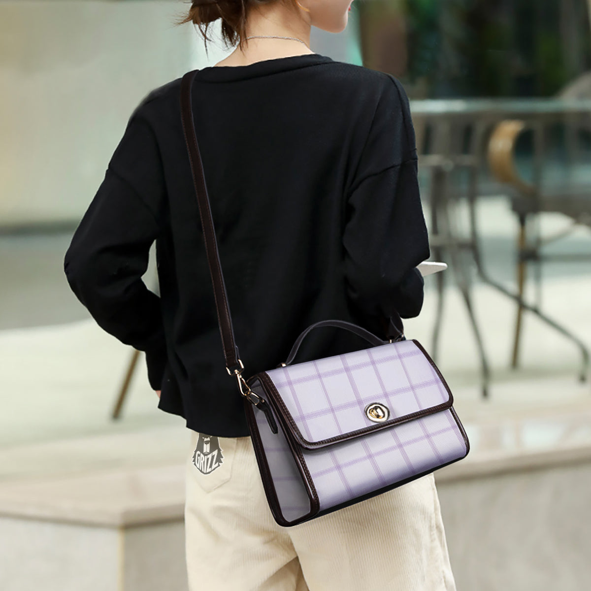 Grey White And Purple Tattersall Print Pattern Women's Satchel Bag