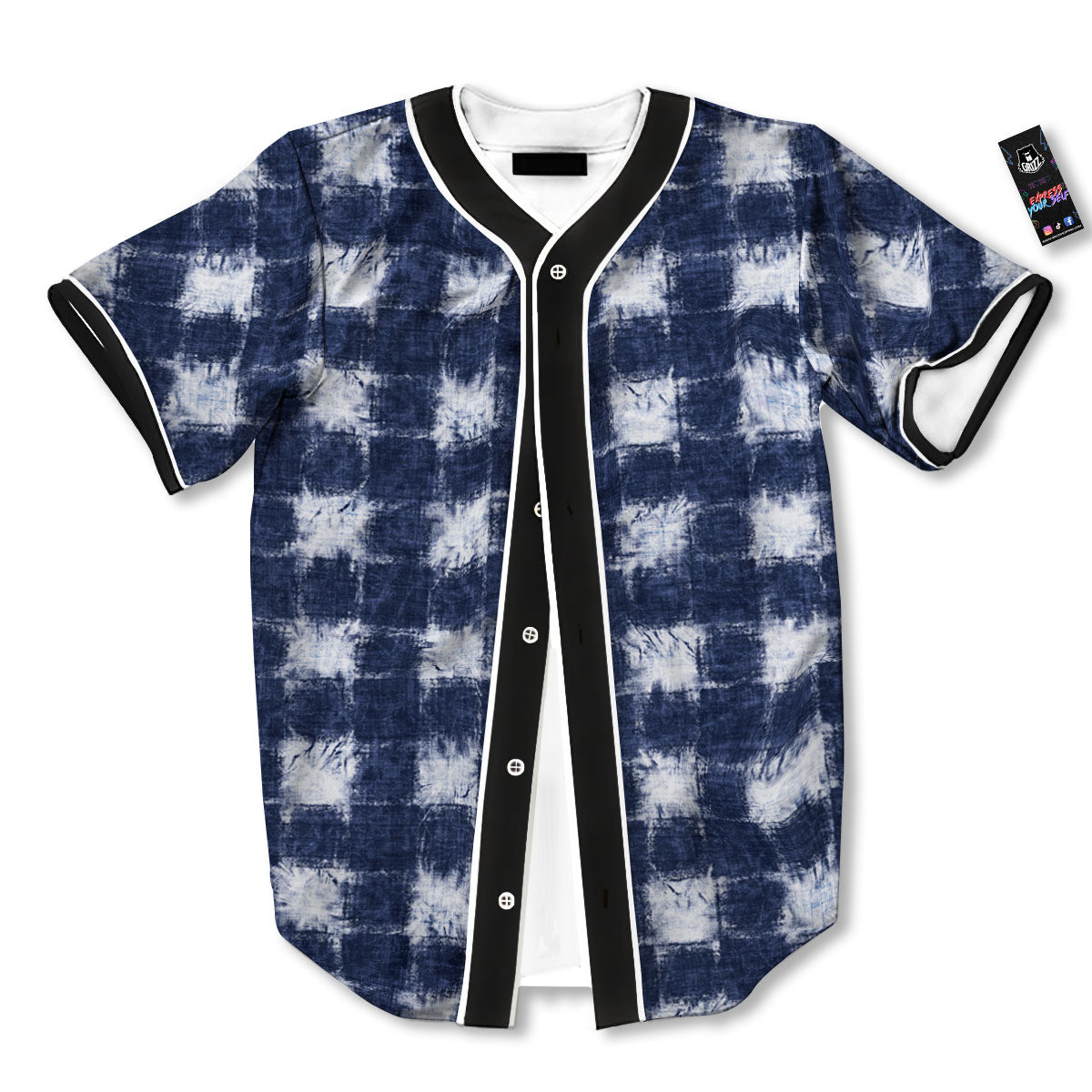 Grid Shibori Print Pattern Baseball Jersey-grizzshop