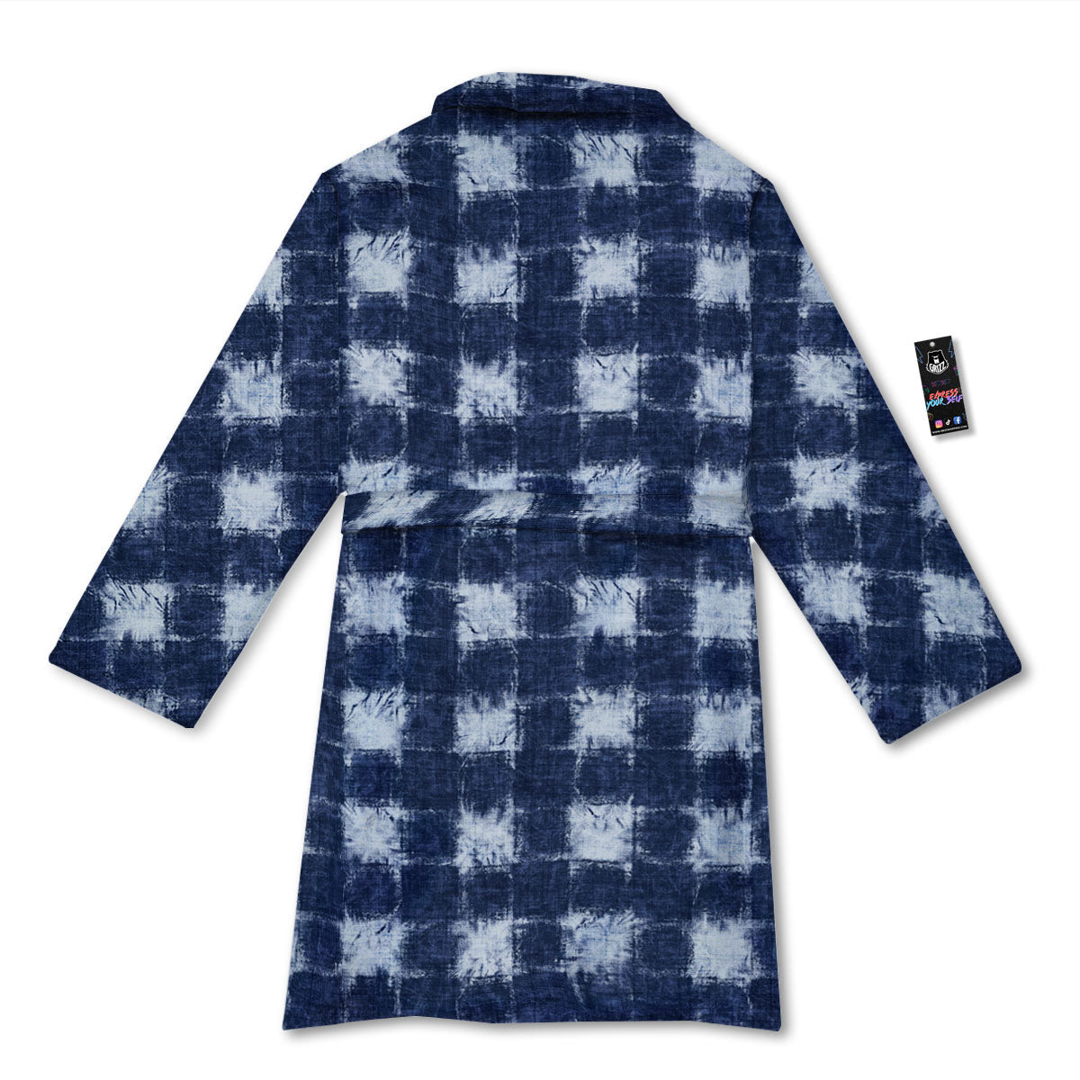 Grid Shibori Print Pattern Bathrobe-grizzshop