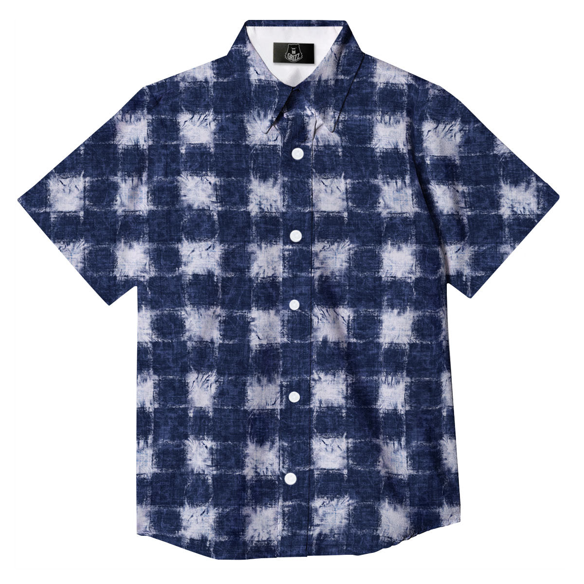 Grid Shibori Print Pattern Button Up Shirt-grizzshop