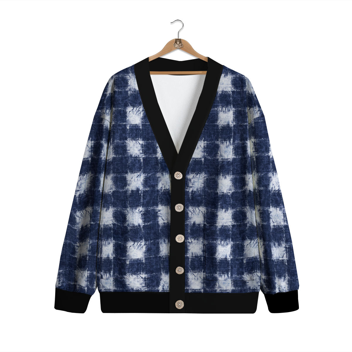 Grid Shibori Print Pattern Cardigan-grizzshop