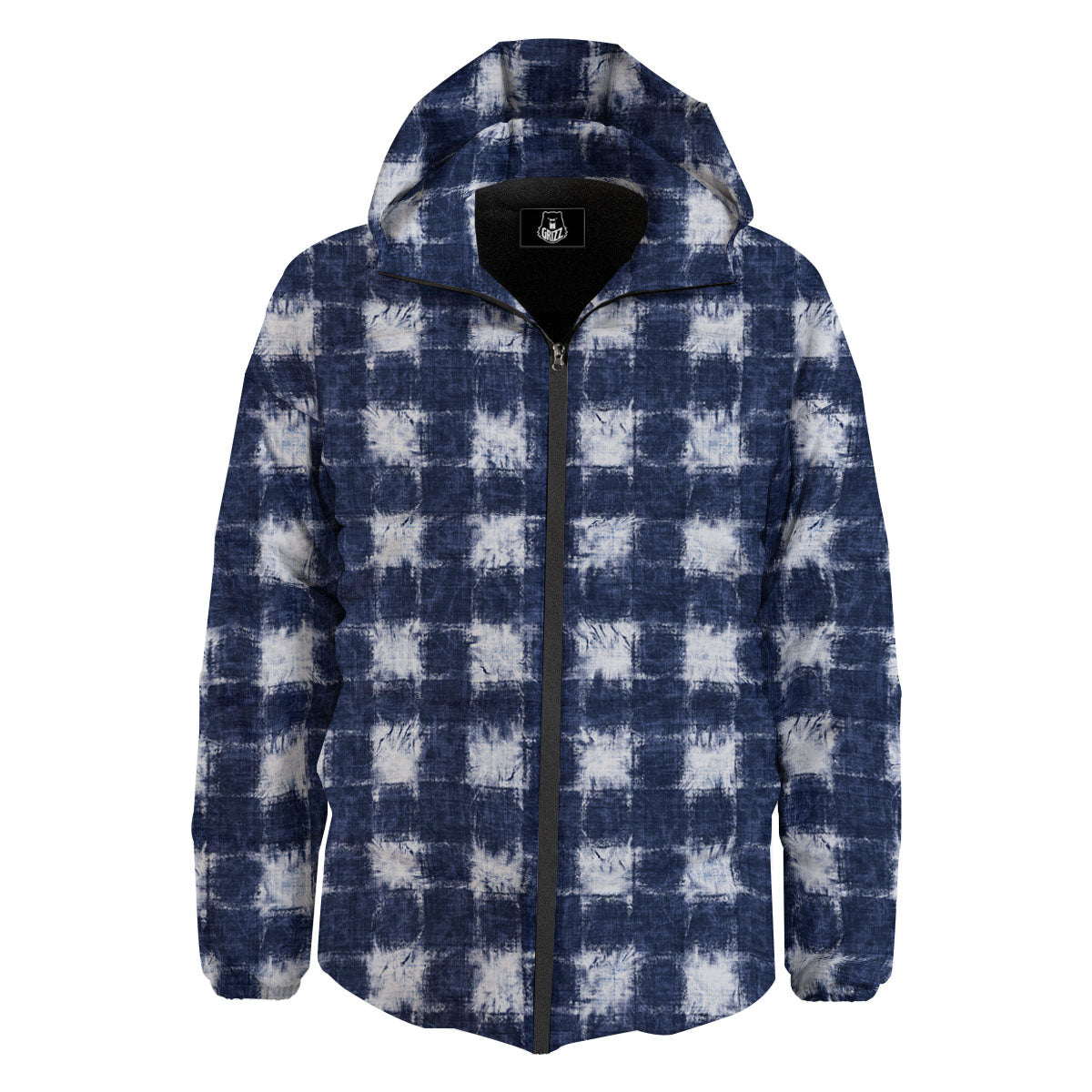 Grid Shibori Print Pattern Down Jacket-grizzshop