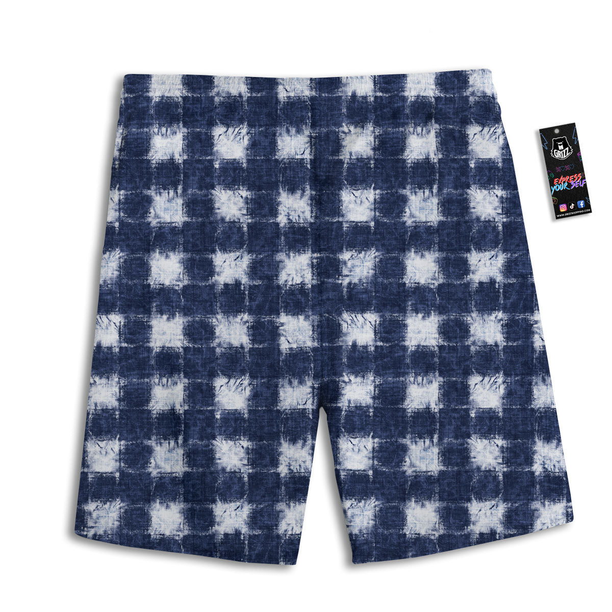 Grid Shibori Print Pattern Men's Athletic Shorts
