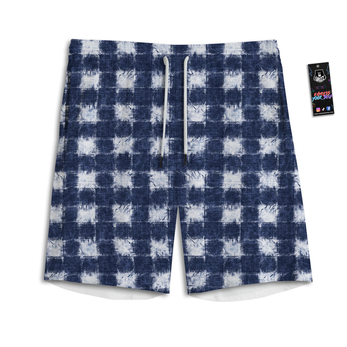 Grid Shibori Print Pattern Men's Athletic Shorts