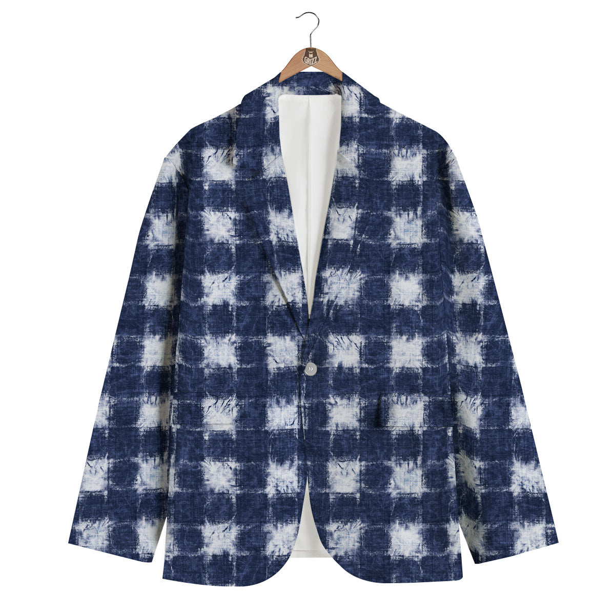 Grid Shibori Print Pattern Men's Blazer