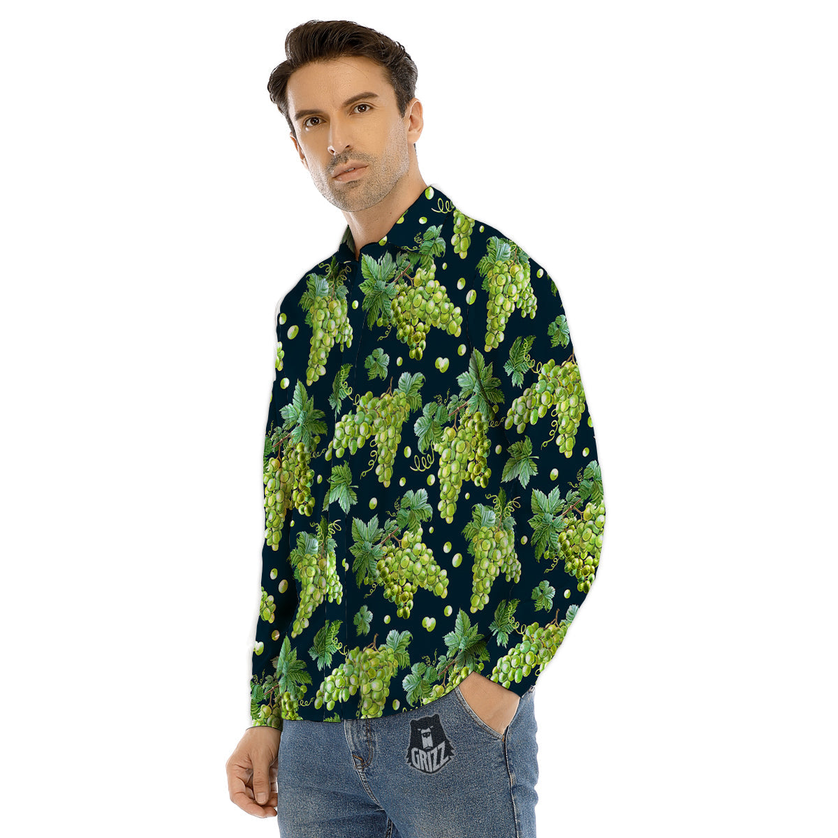 Grid Shibori Print Pattern Men's Dress Shirts-grizzshop